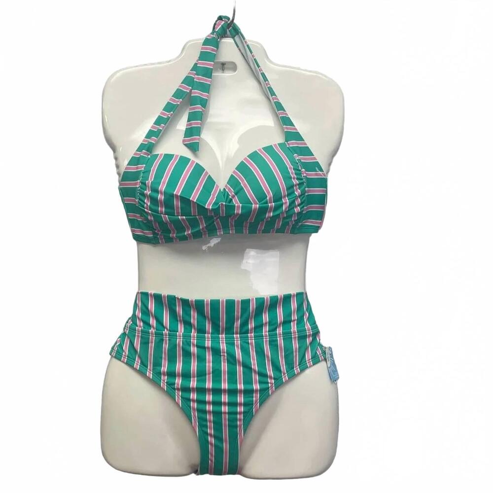 NEW DRAPER JAMES women's hipster two-piece neck tie bikini set in opal green